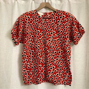 ESCADA 100% Silk Vintage 80’s Heart Print Top Shoulder Pads